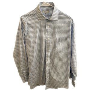 Faconnable Mens Button Front Shirt 100% Cotton 16.5 L/S USA Made Blue Striped